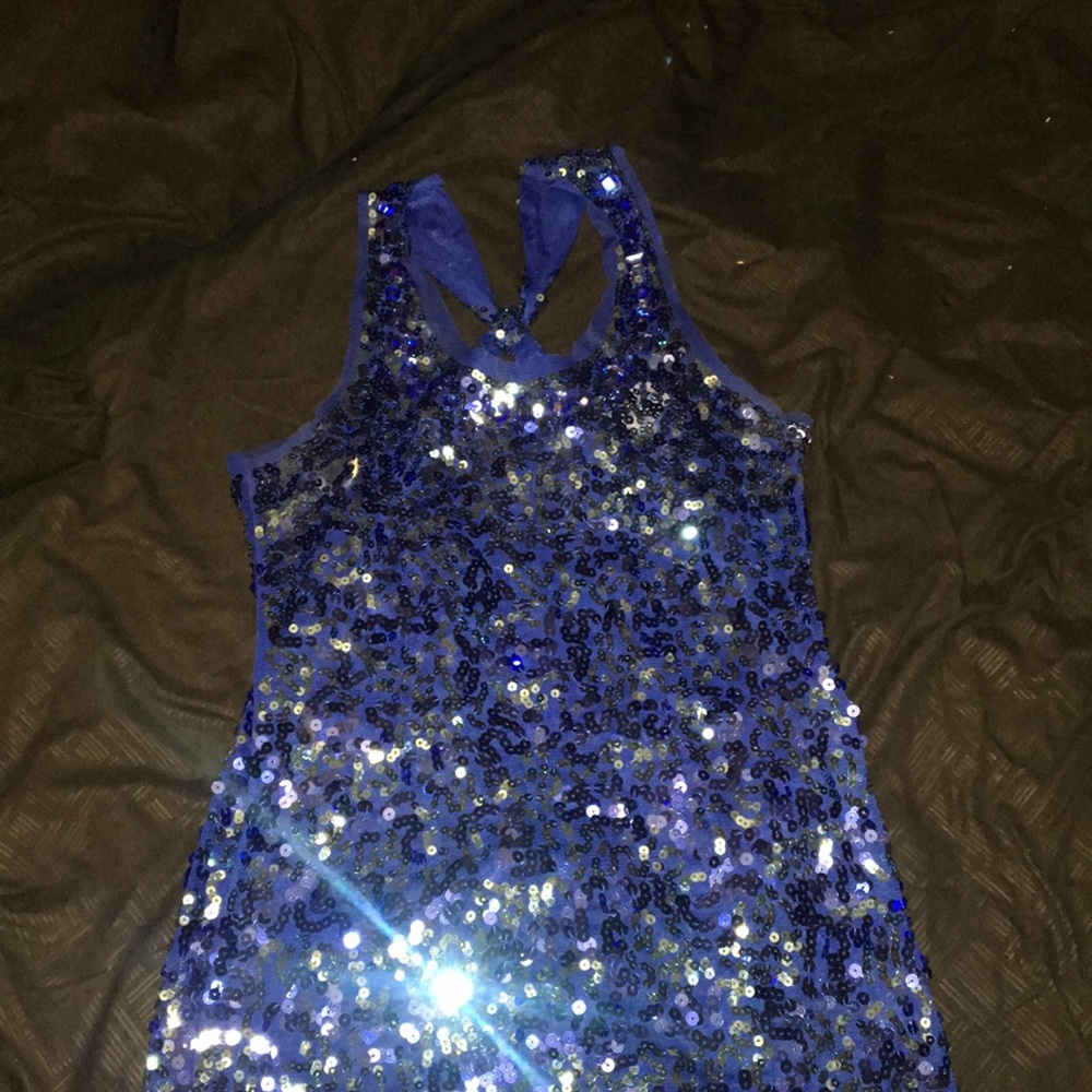 Blue sequin tank top.